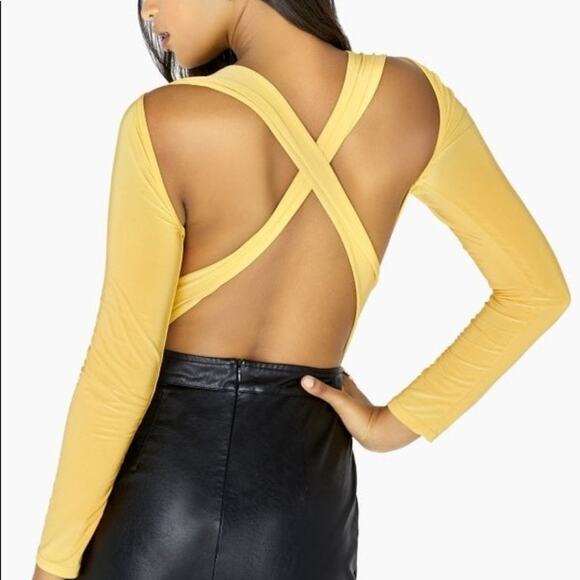 Outrageous Fortune Open Cross Back Bodysuit Long Sleeve Yellow Size 12 NWT - Picture 1 of 9